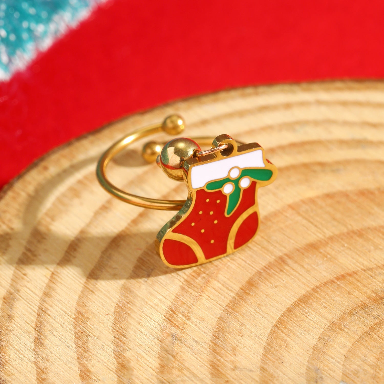 Wholesale Christmas Series Stainless Steel Open Ring Cartoon Snowman Holiday Ring